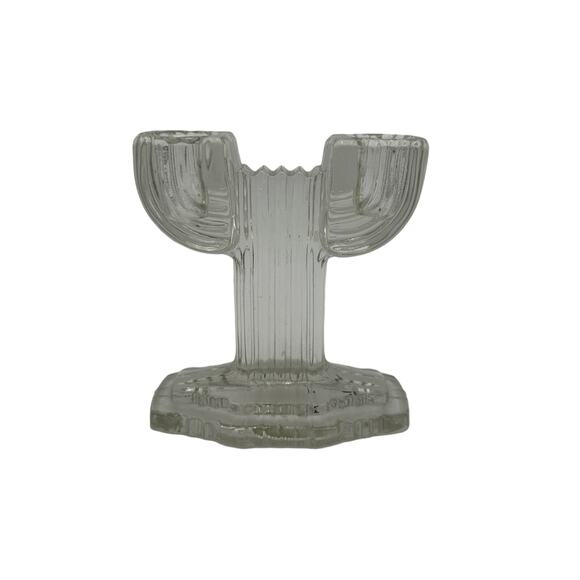 Vtg Anchor Hocking Double Candlestick Queen Mary Clear 4.5" Art Deco 1936-1949 - Picture 2 of 7